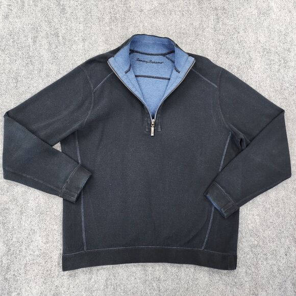 Tommy Bahama Sweater Mens Large Blue Black Flipsider 1/2 Zip Reversible Pullover - Picture 15 of 16